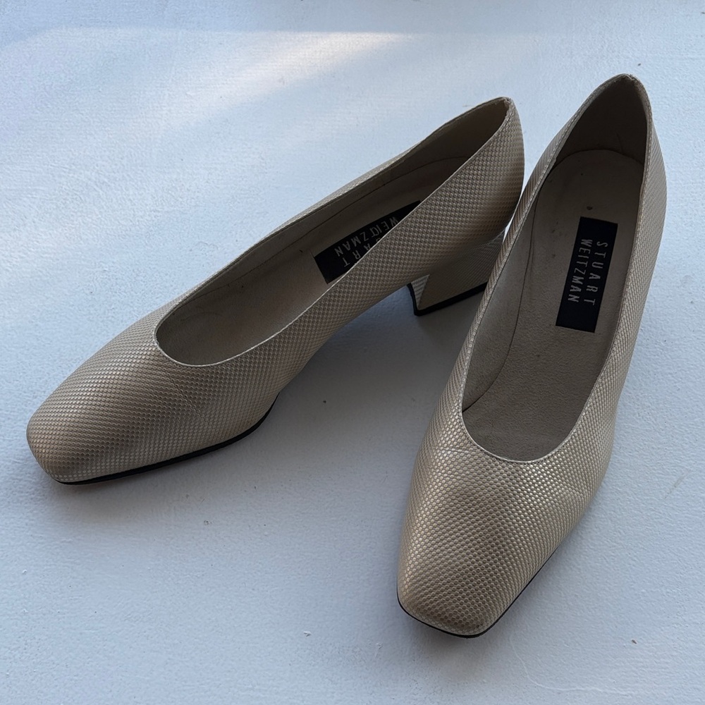 Stuart Weitzman Textured Block Heel Pumps